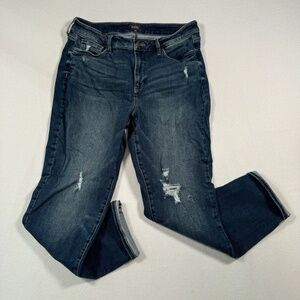 NYDJ Rolled Hem Straight Leg Jeans Womens Size 12 Dark Blue Mid Rise Stretch